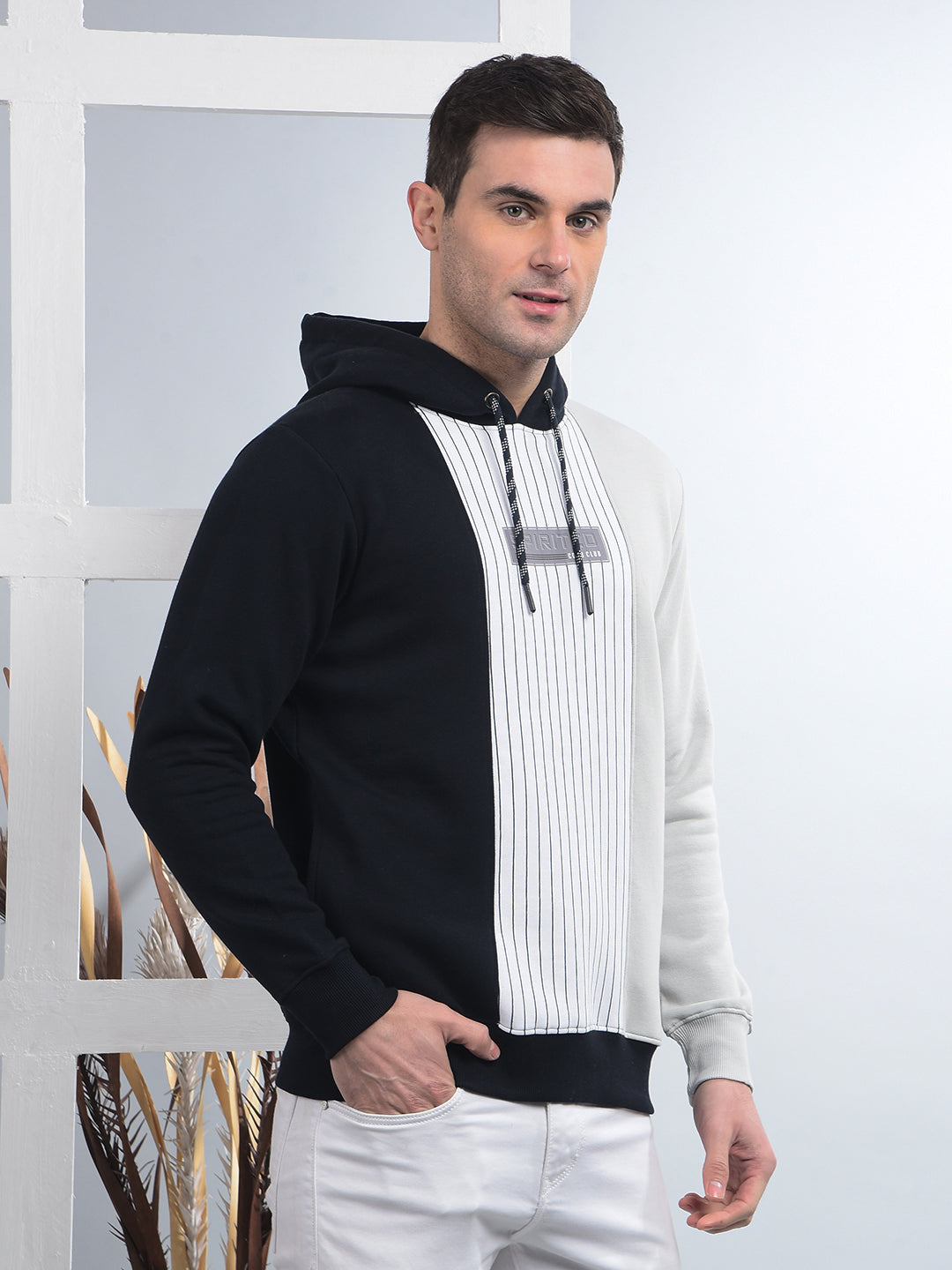 COBB NAVY BLUE COLOUR-BLOCK CLASSIC HOODIE