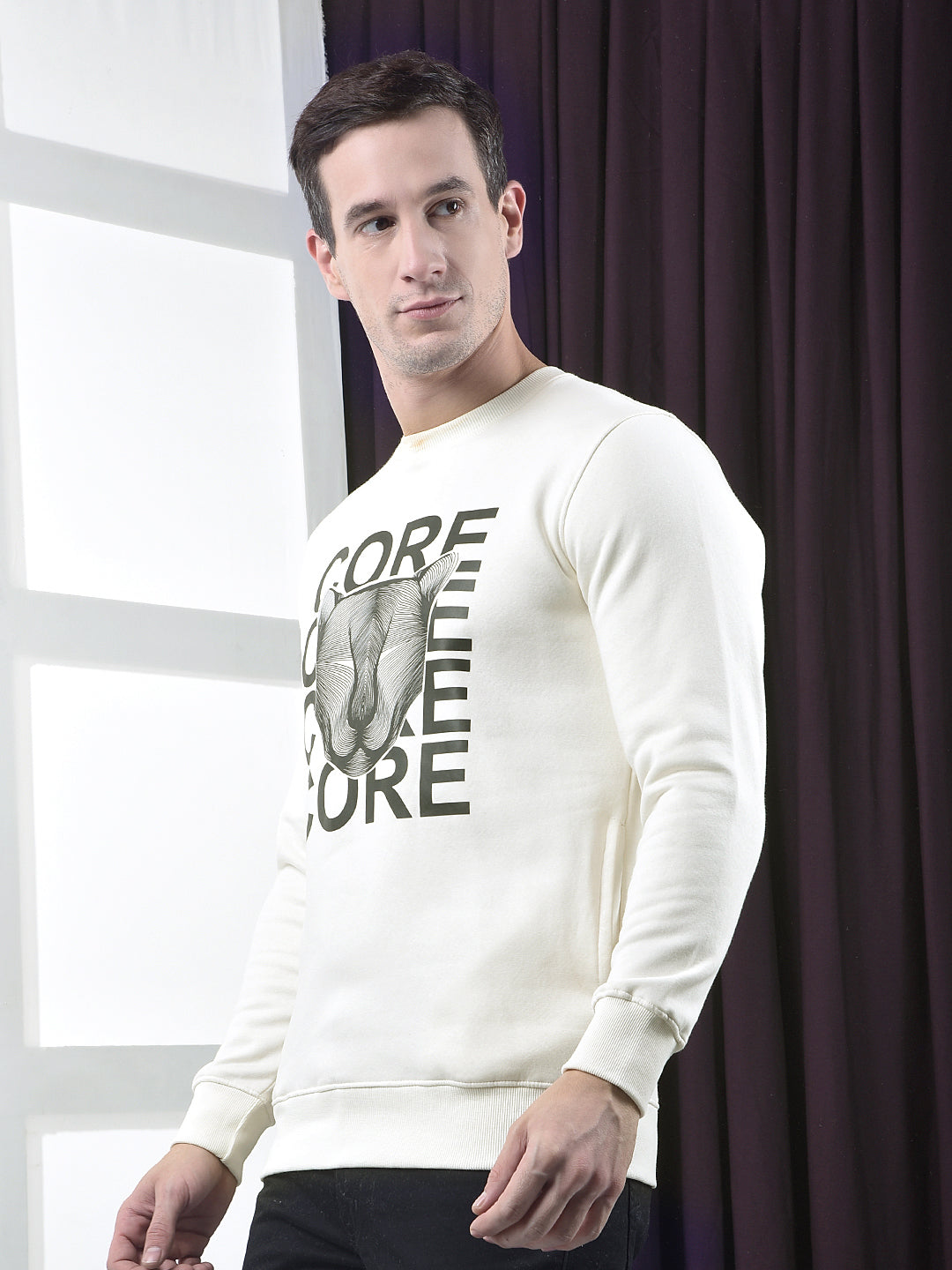 cobb off white printed round neck sweatshirt