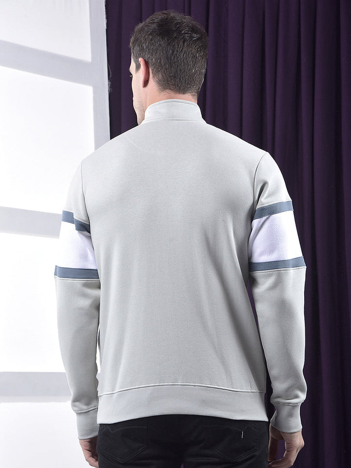 cobb light grey color-block half-zipper sweatshirt