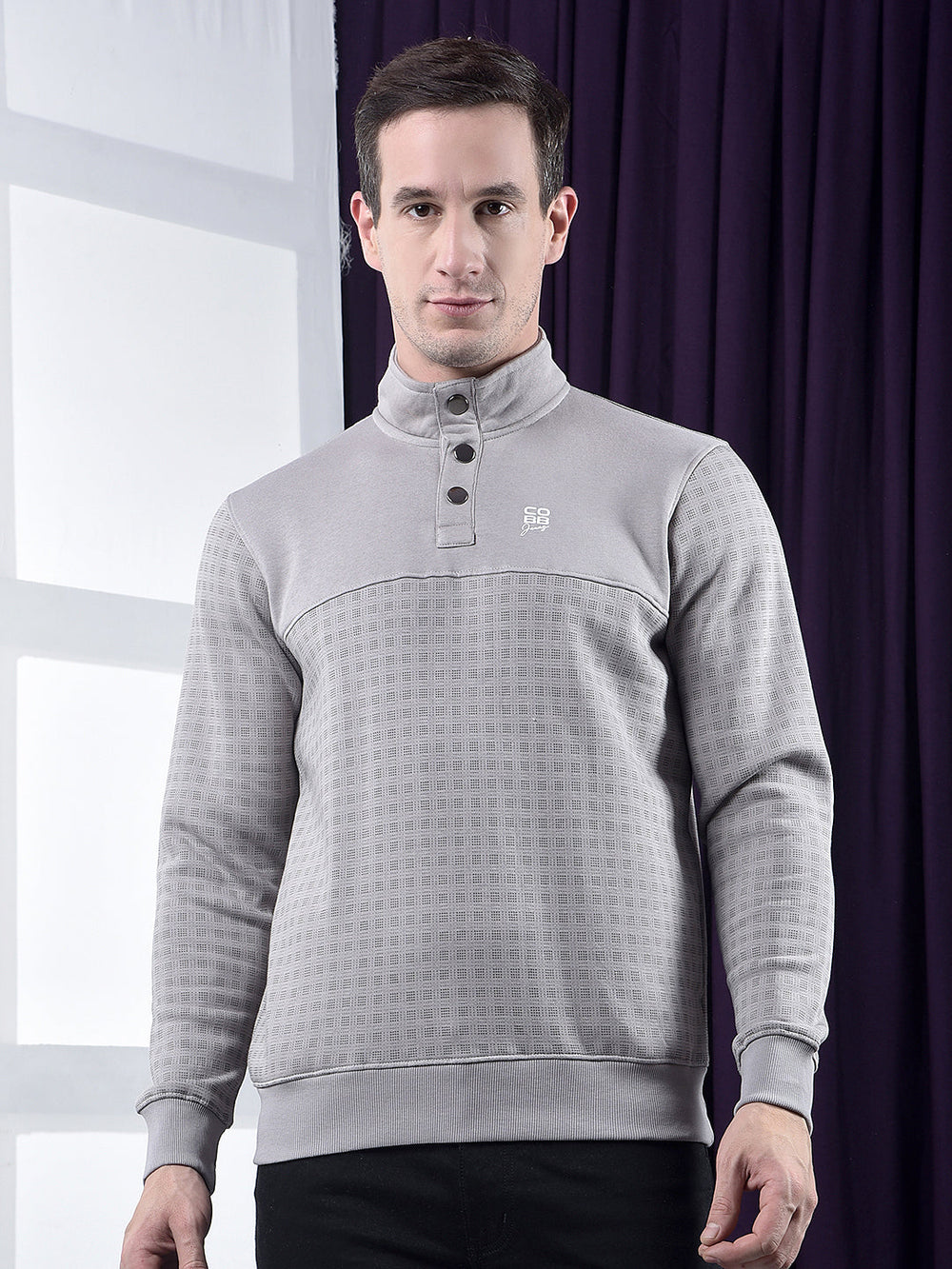 cobb light grey printed half-button sweatshirt