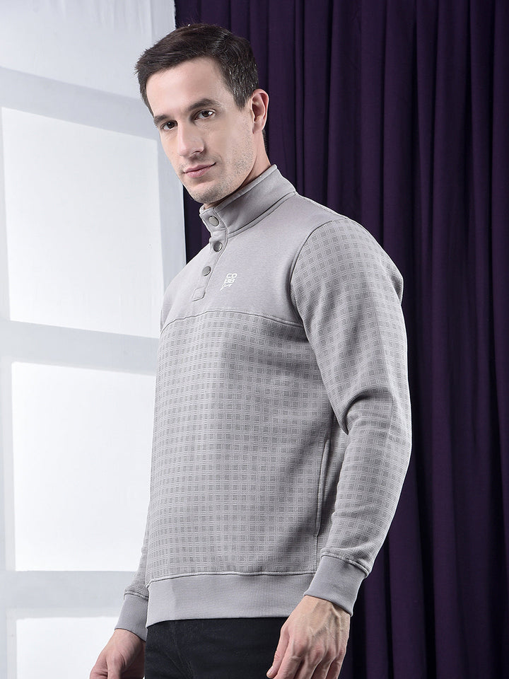 cobb light grey printed half-button sweatshirt