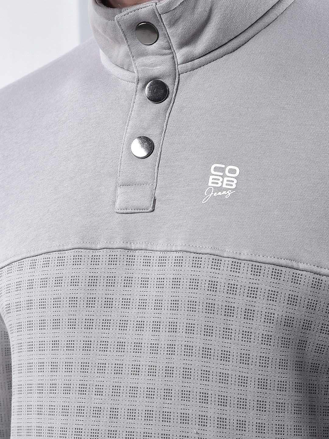 COBB LIGHT GREY PRINTED HALF-BUTTON SWEATSHIRT