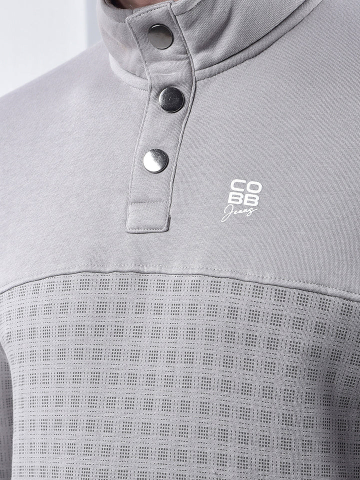 COBB LIGHT GREY PRINTED HALF-BUTTON SWEATSHIRT