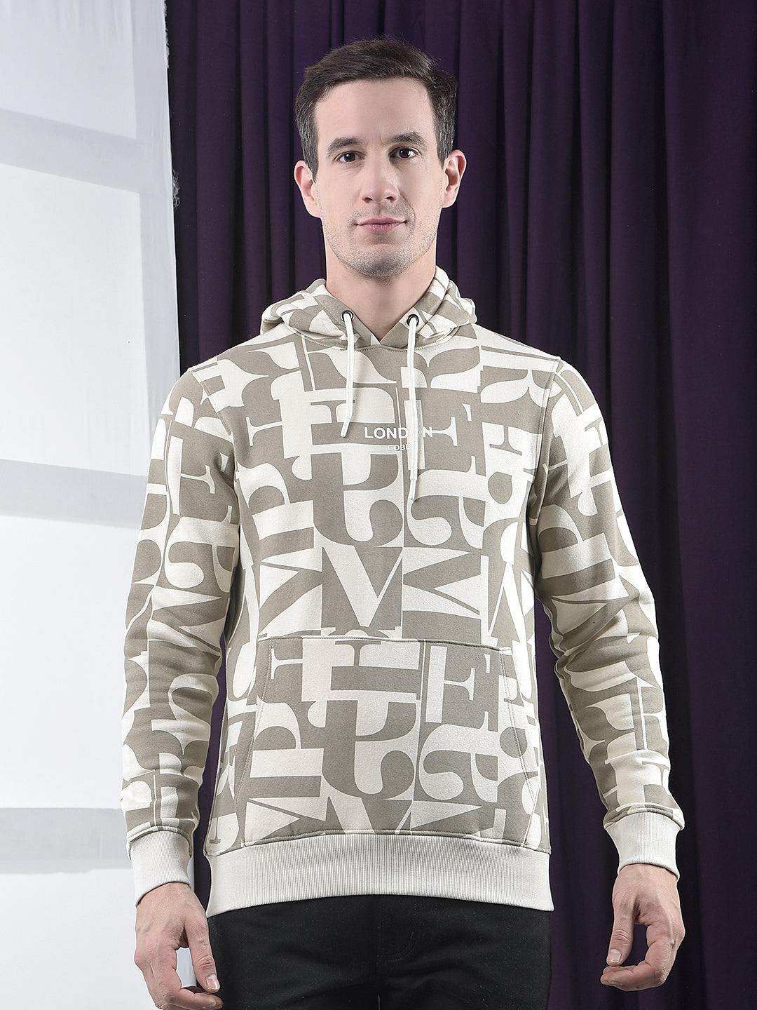 cobb beige printed classic hoodie