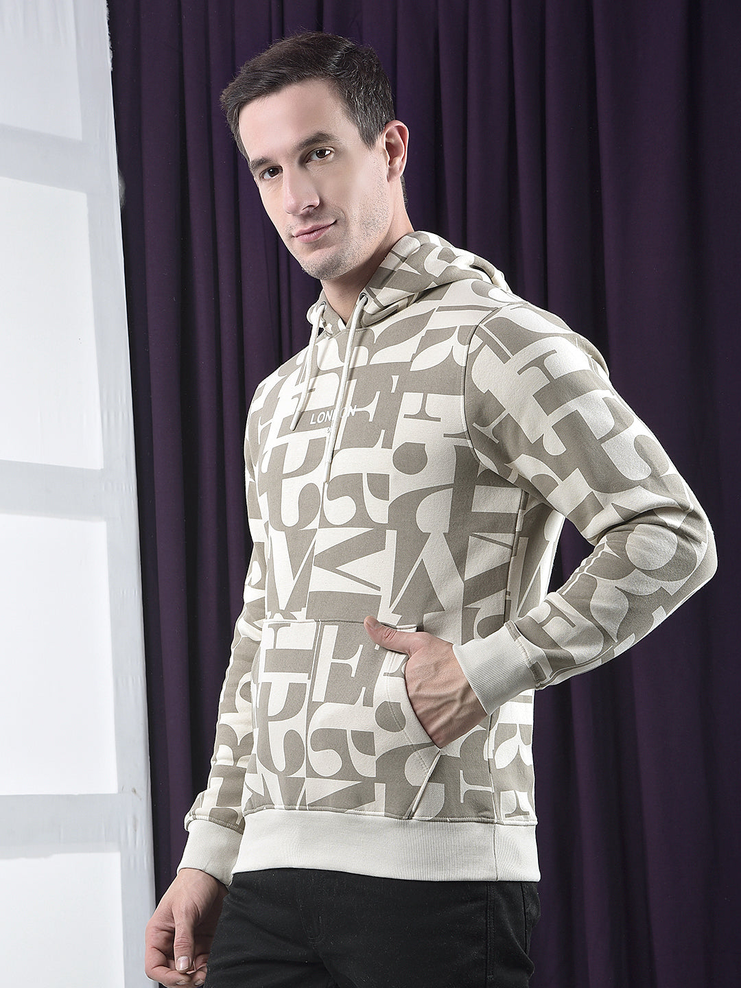 cobb beige printed classic hoodie
