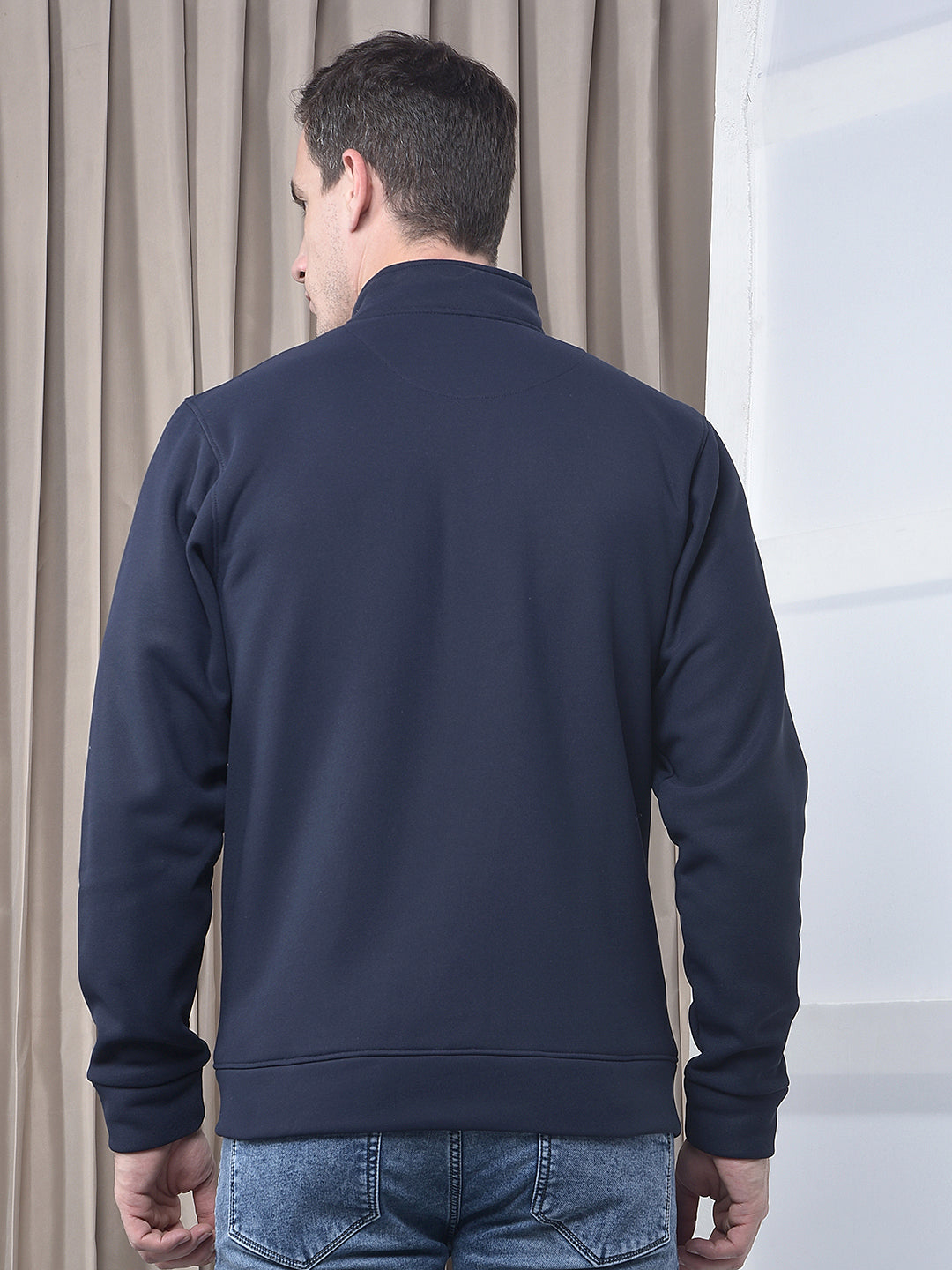 cobb navy blue printed zip-up sweatshirt