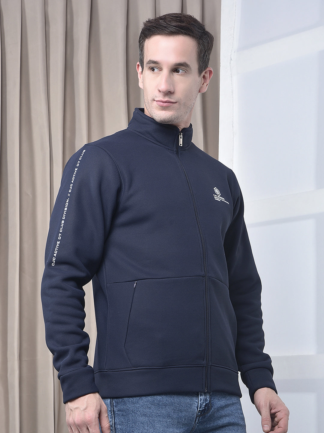 cobb navy blue printed zip-up sweatshirt