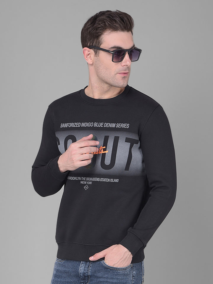 COBB BLACK PRINTED ROUND NECK SWEATSHIRT