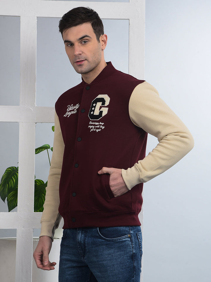 COBB MAROON PRINTED FULL-BUTTON SWEATSHIRT