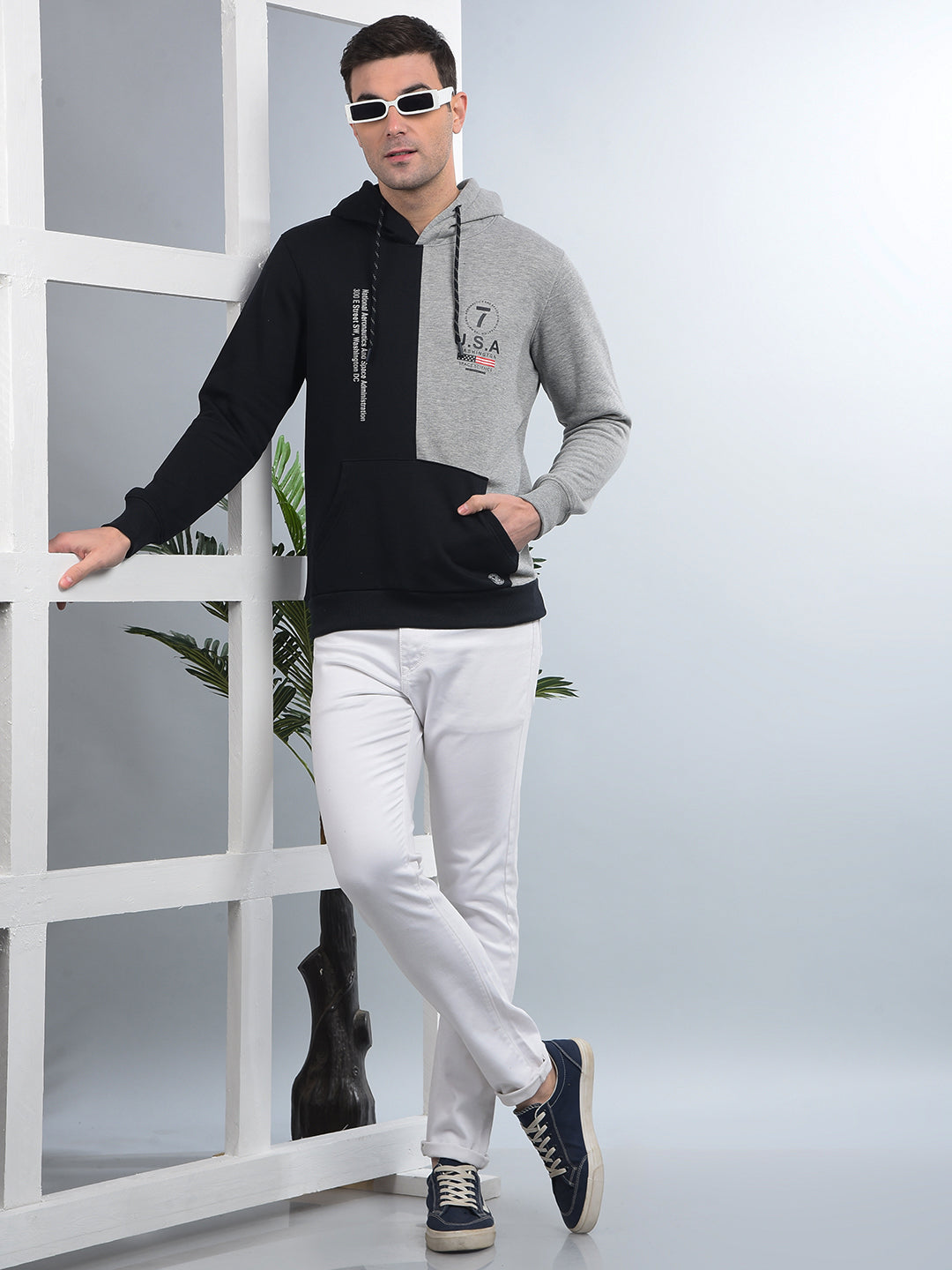 COBB NAVY BLUE COLOUR-BLOCK CLASSIC HOODIE