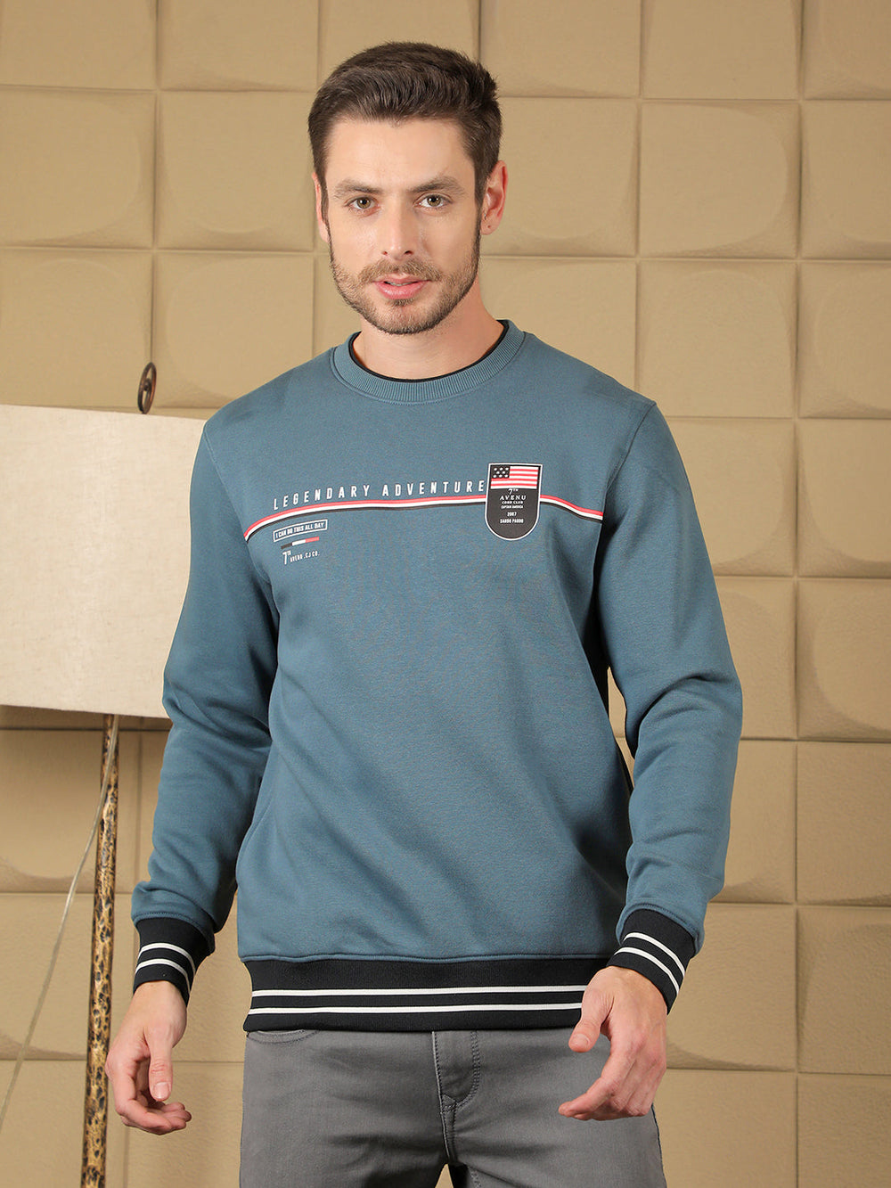 cobb teal printed round neck sweatshirt