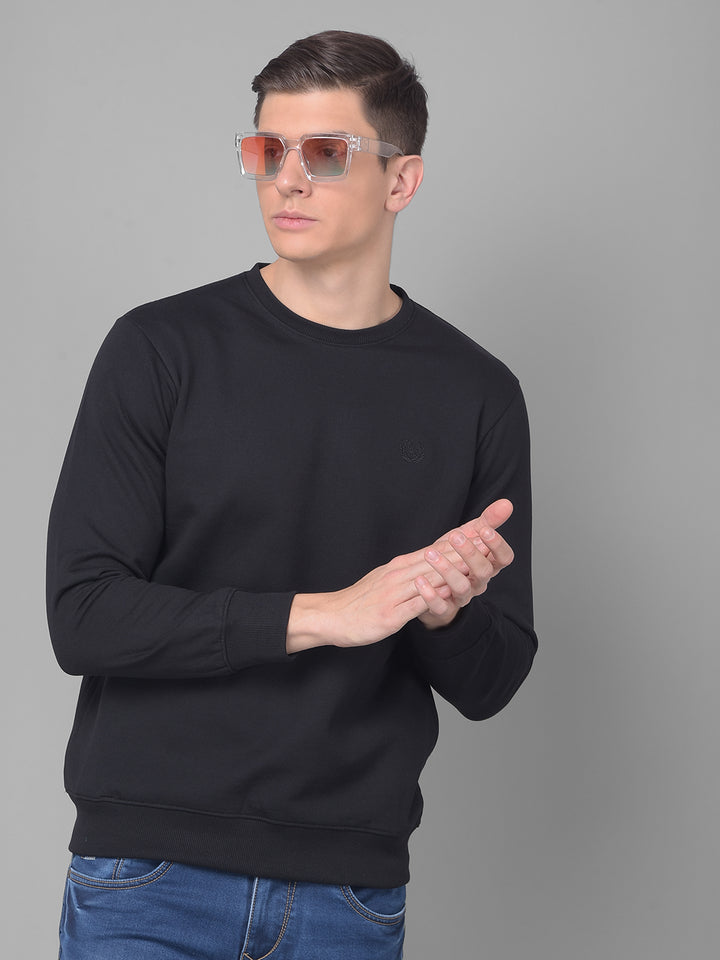 COBB SOLID BLACK ROUND NECK SWEATSHIRT