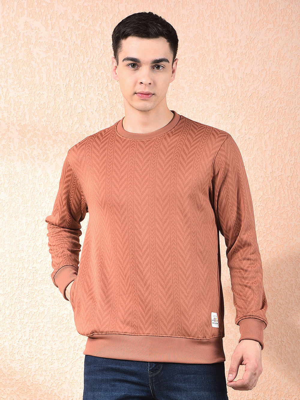 cobb orange self-design round neck sweatshirt