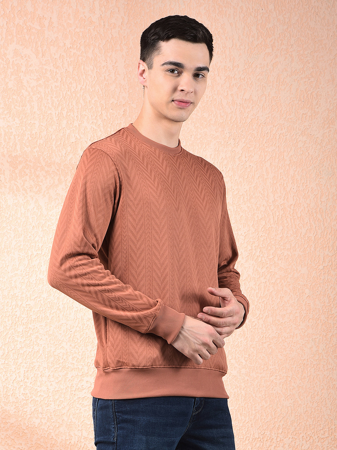 COBB ORANGE SELF-DESIGN ROUND NECK SWEATSHIRT