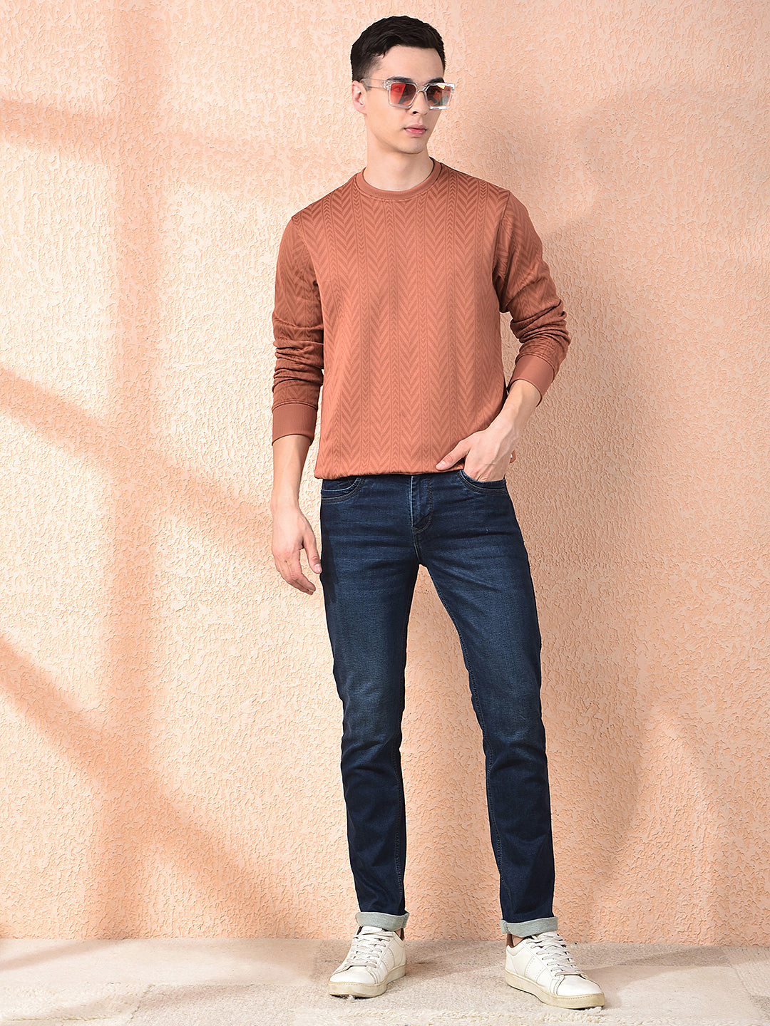 COBB ORANGE SELF-DESIGN ROUND NECK SWEATSHIRT