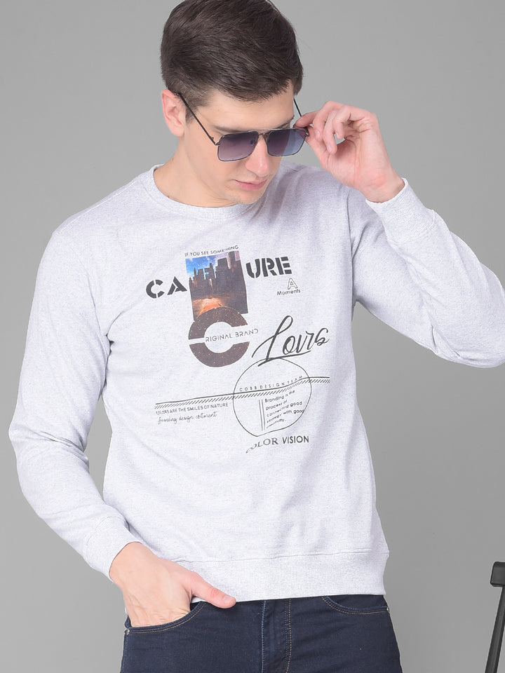 COBB LIGHT GREY PRINTED ROUND NECK SWEATSHIRT