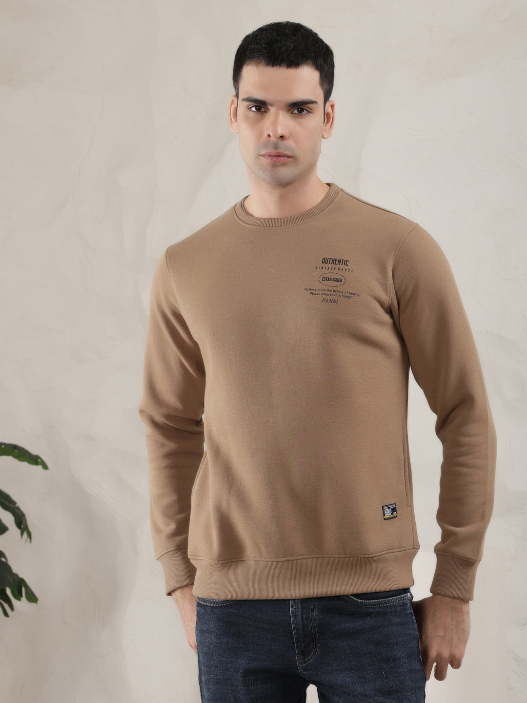 cobb beige printed round neck sweatshirt