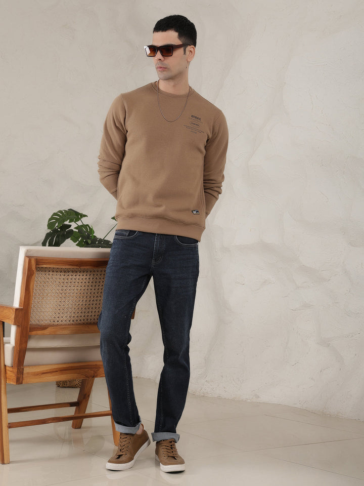 COBB BEIGE PRINTED ROUND NECK SWEATSHIRT