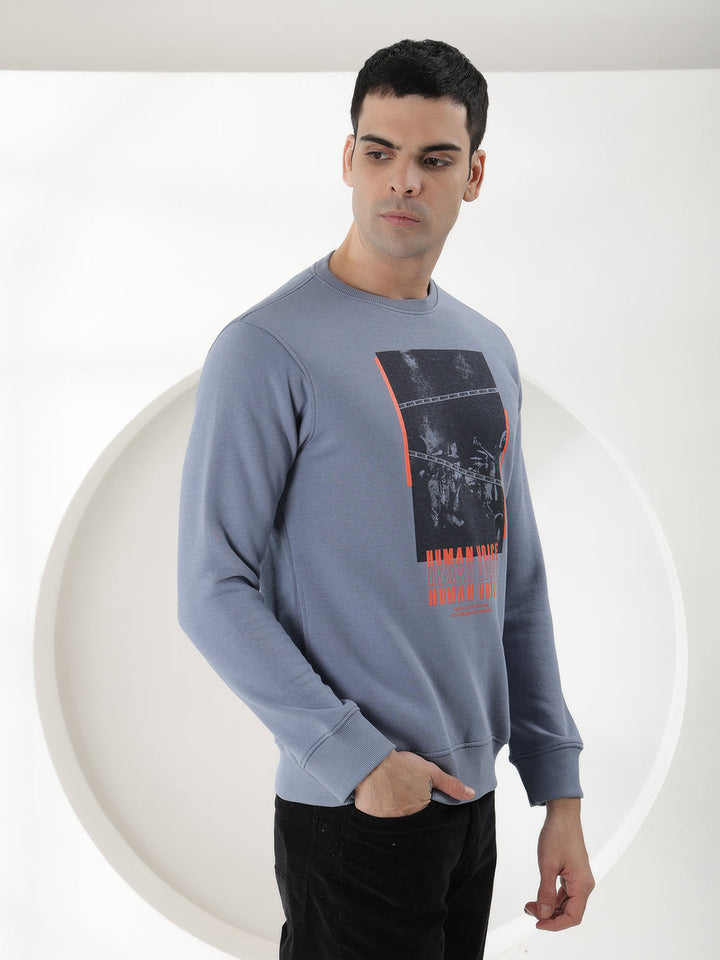 COBB BLUE PRINTED ROUND NECK SWEATSHIRT