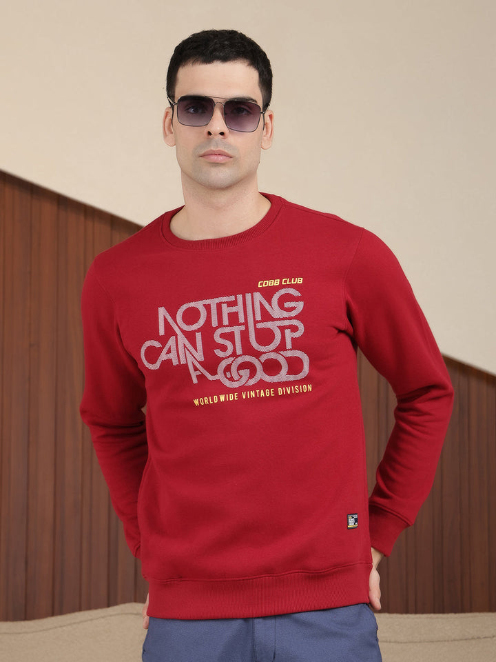 cobb mehroon printed round neck sweatshirt