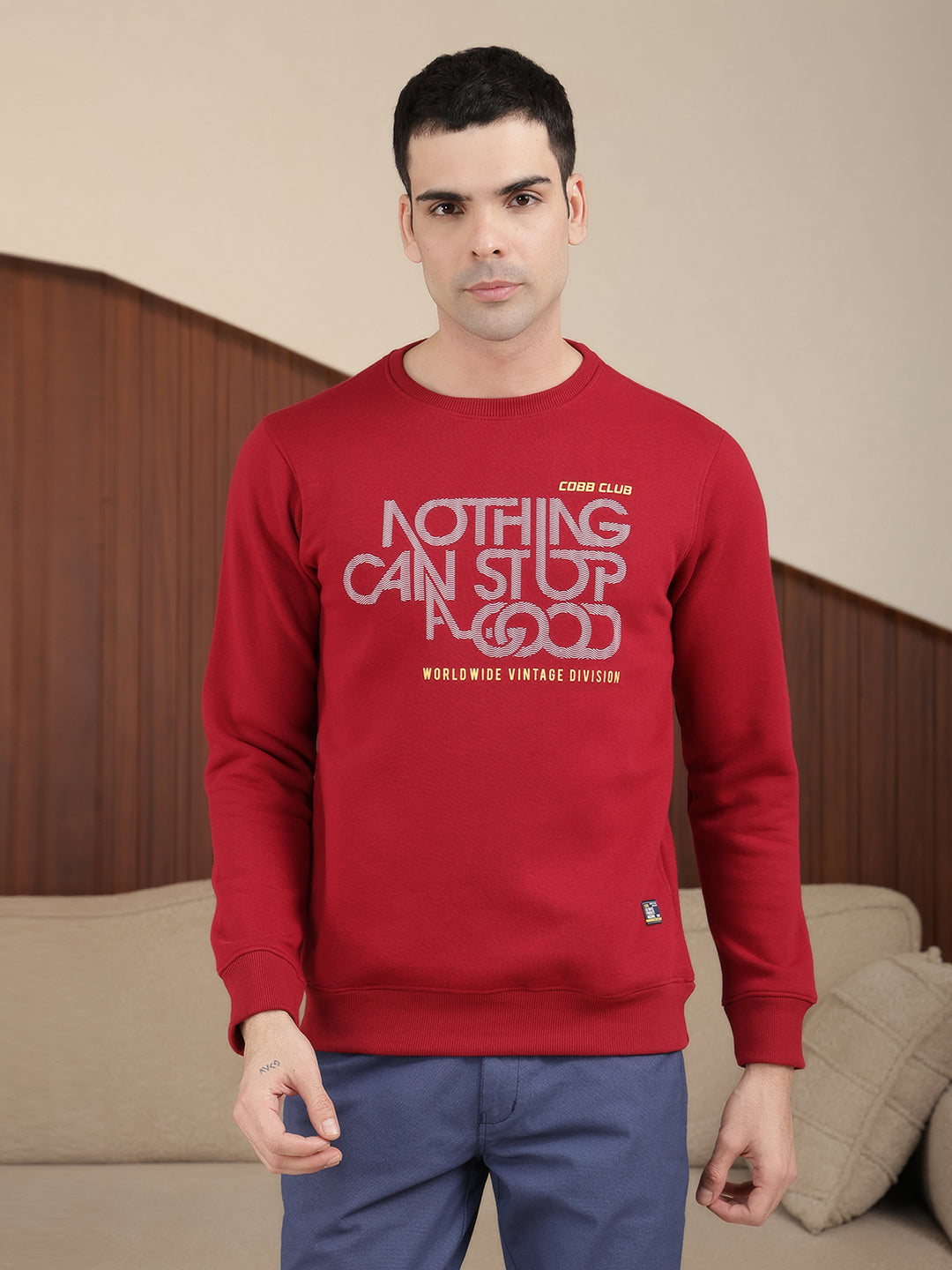 cobb mehroon printed round neck sweatshirt