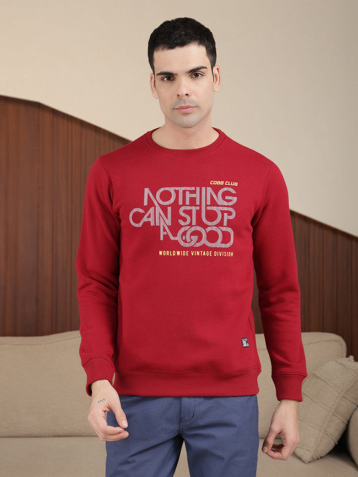 cobb mehroon printed round neck sweatshirt