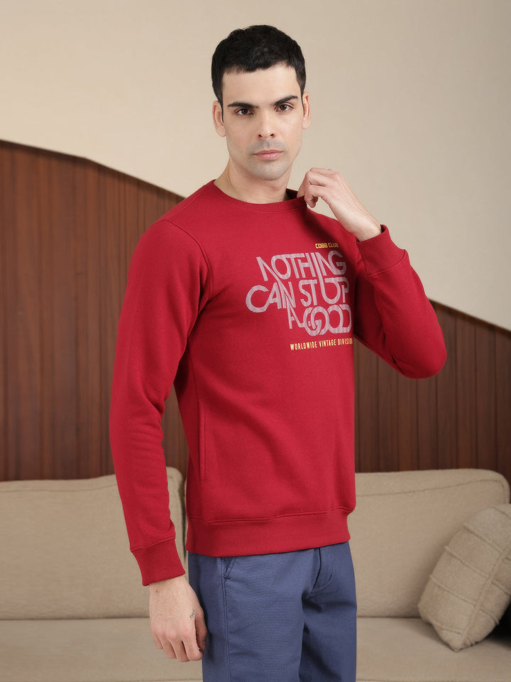 COBB MEHROON PRINTED ROUND NECK SWEATSHIRT