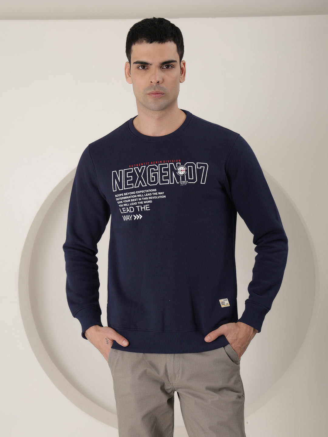 cobb navy blue printed round neck sweatshirt