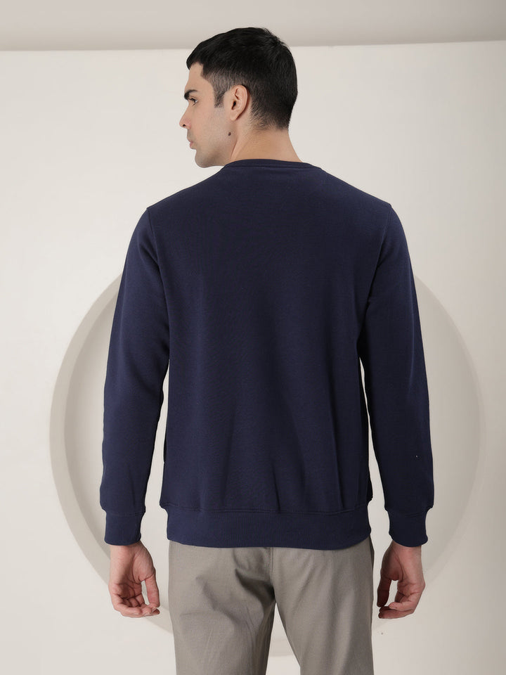 cobb navy blue printed round neck sweatshirt