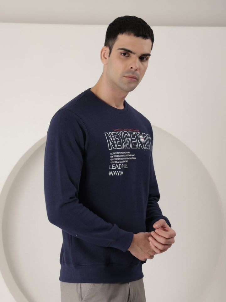 COBB NAVY BLUE PRINTED ROUND NECK SWEATSHIRT