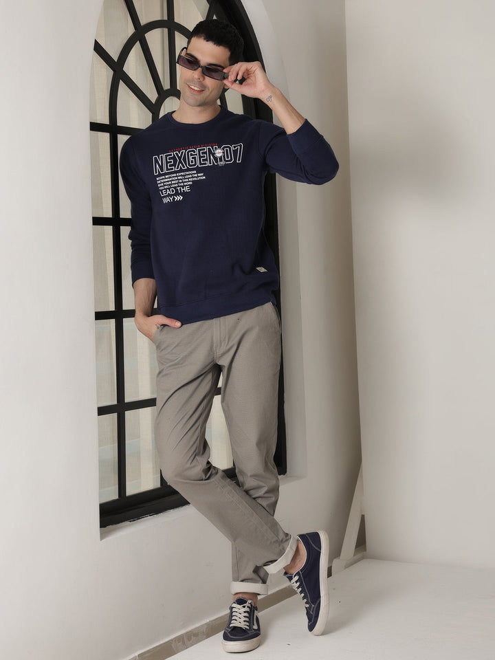 COBB NAVY BLUE PRINTED ROUND NECK SWEATSHIRT