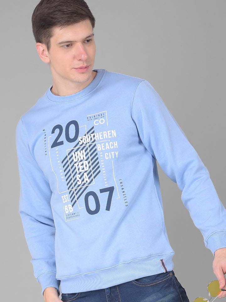 COBB SKY BLUE PRINTED ROUND NECK SWEATSHIRT