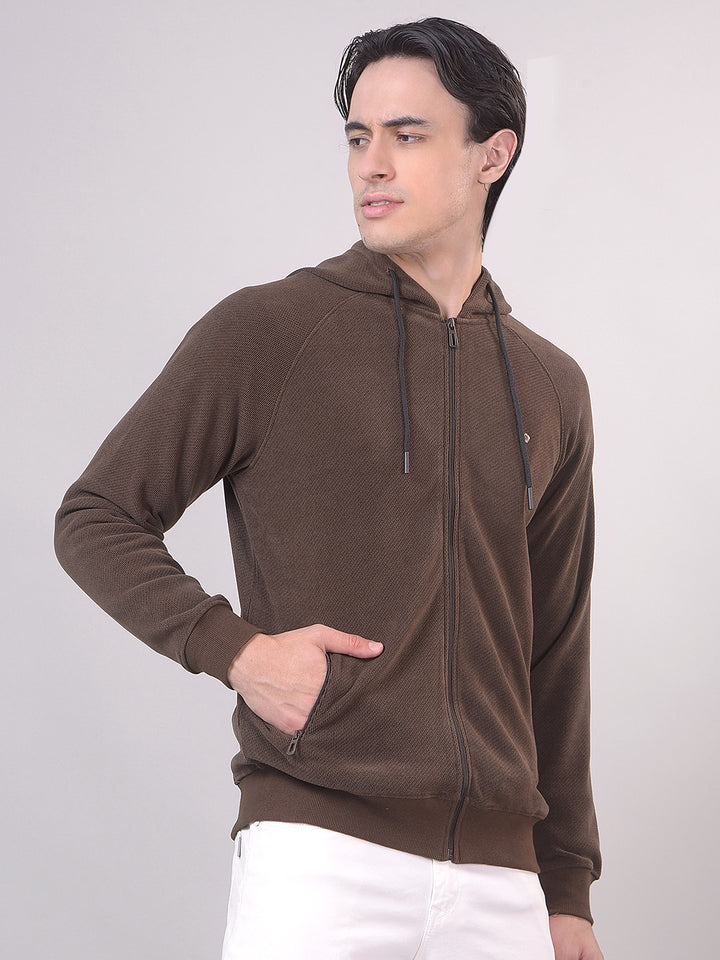 Brown Textured Zip-Up Sweatshirt