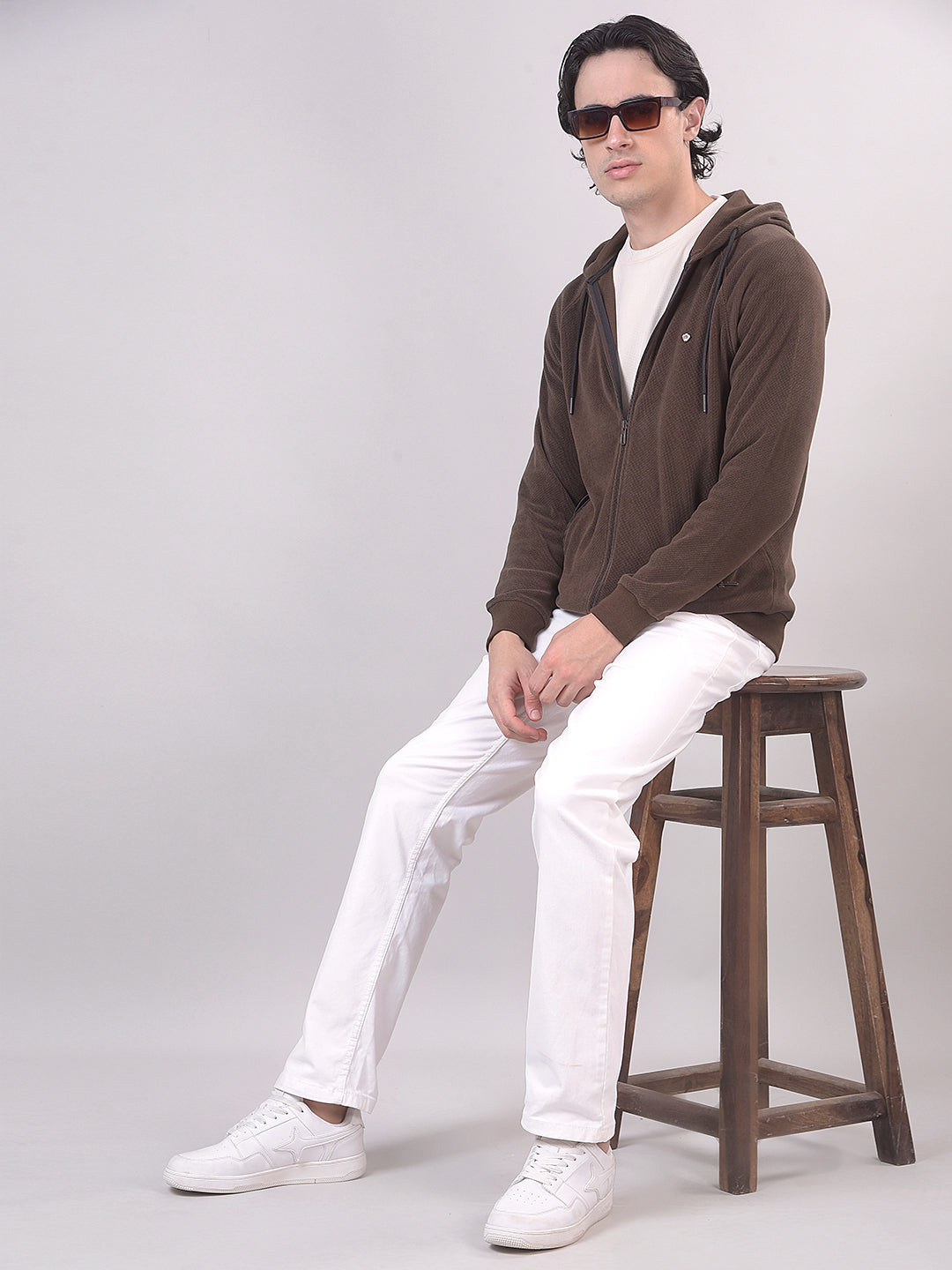 Brown Textured Zip-Up Sweatshirt