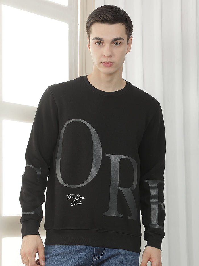 black printed round sweatshirt