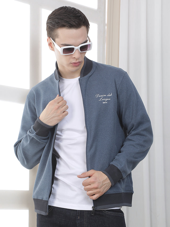 air force blue solid zip-up sweatshirt