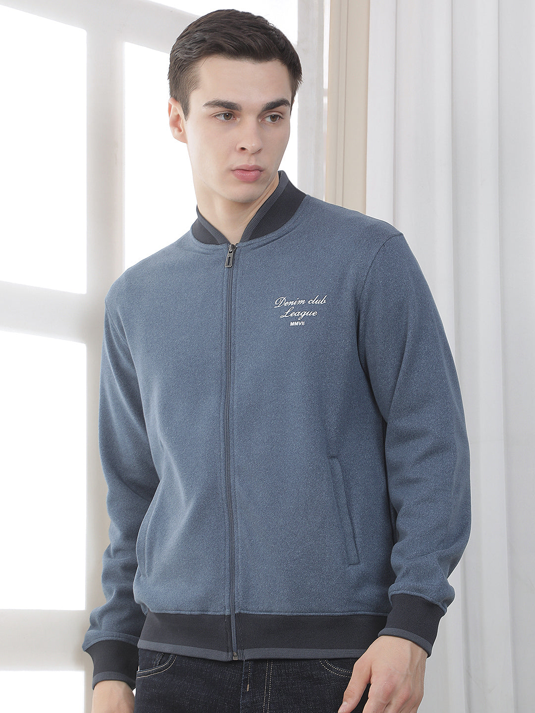air force blue solid zip-up sweatshirt