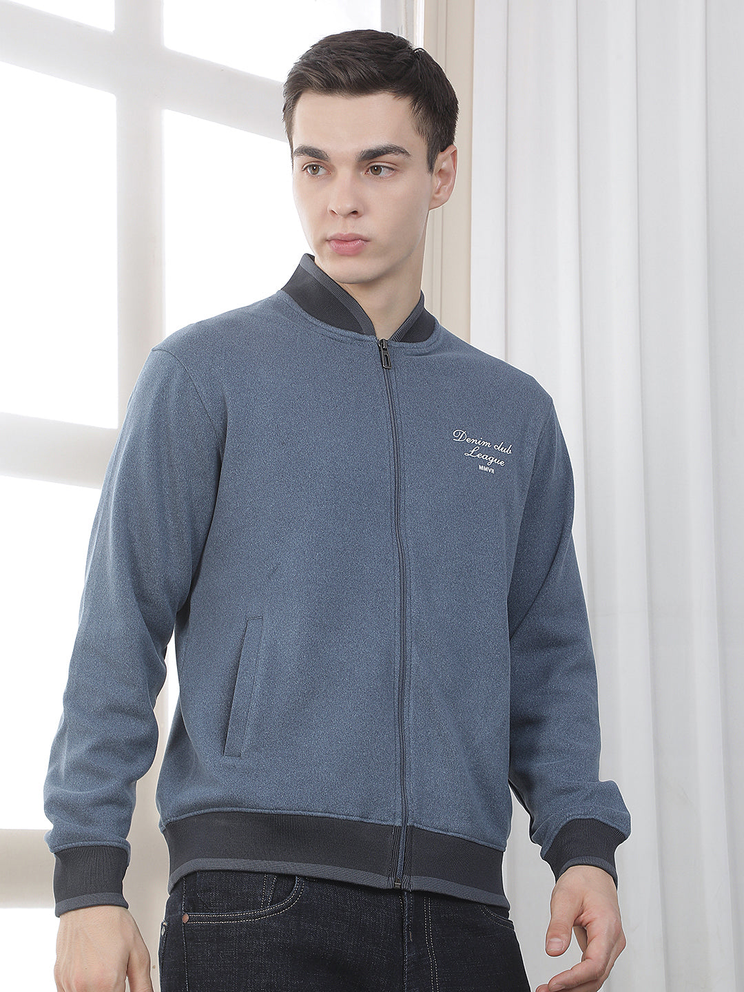 AIR FORCE BLUE SOLID ZIP-UP SWEATSHIRT