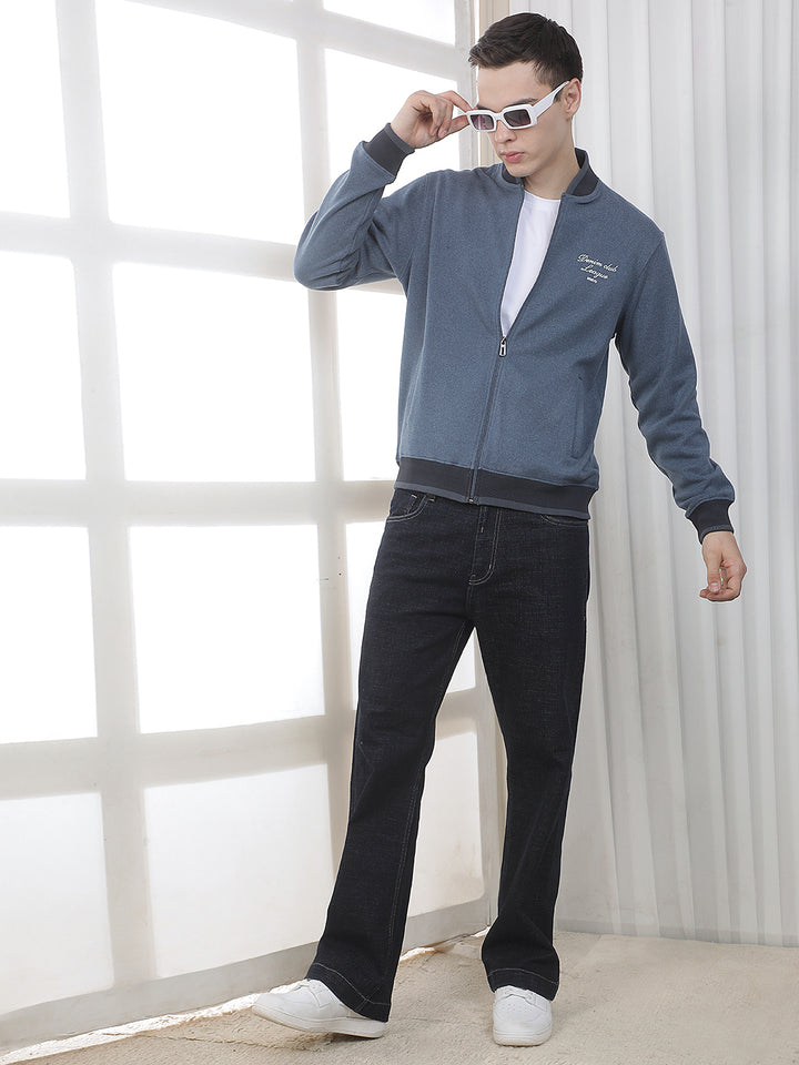 AIR FORCE BLUE SOLID ZIP-UP SWEATSHIRT