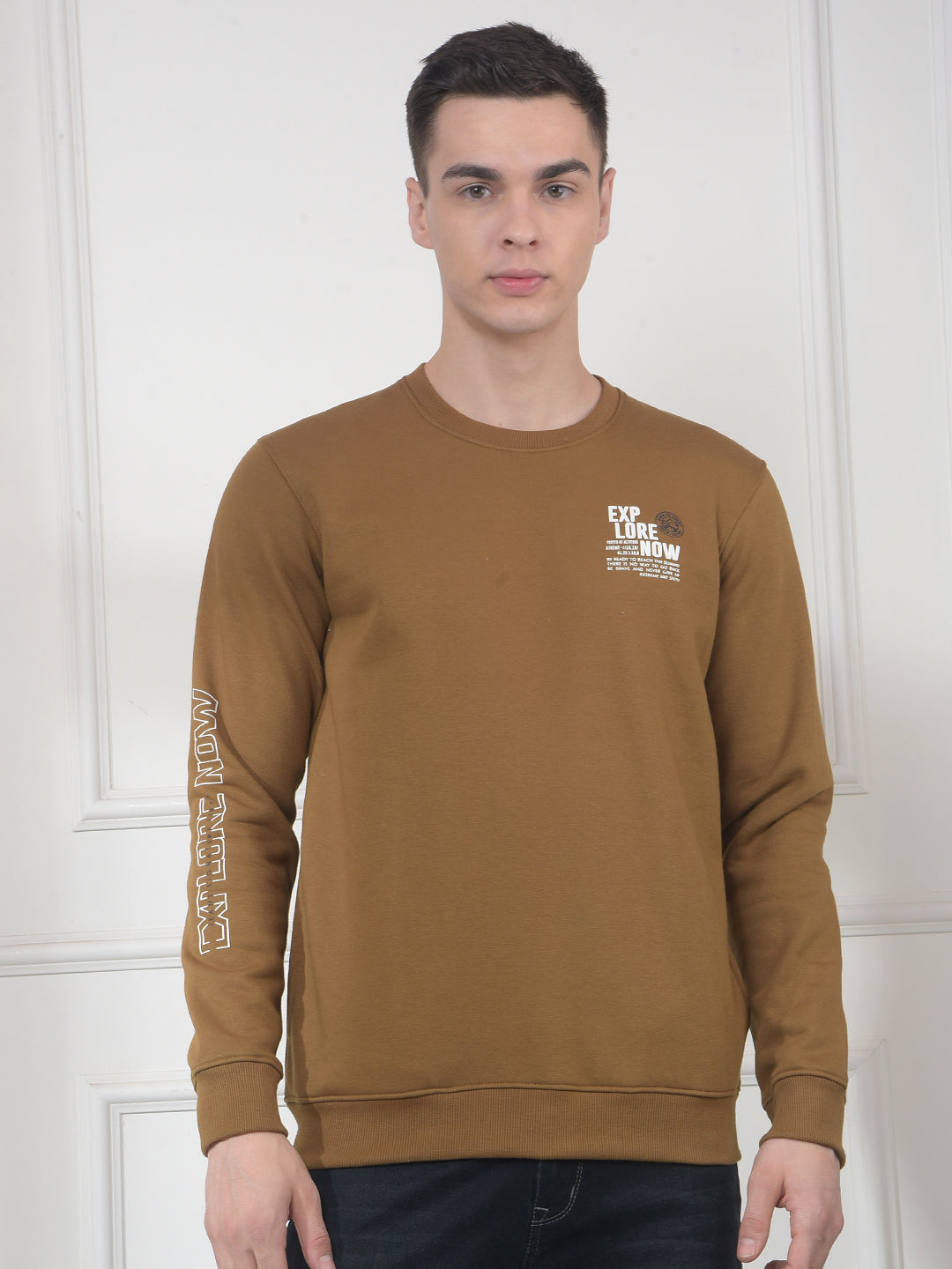 cobb dark mustard printed round neck sweatshirt