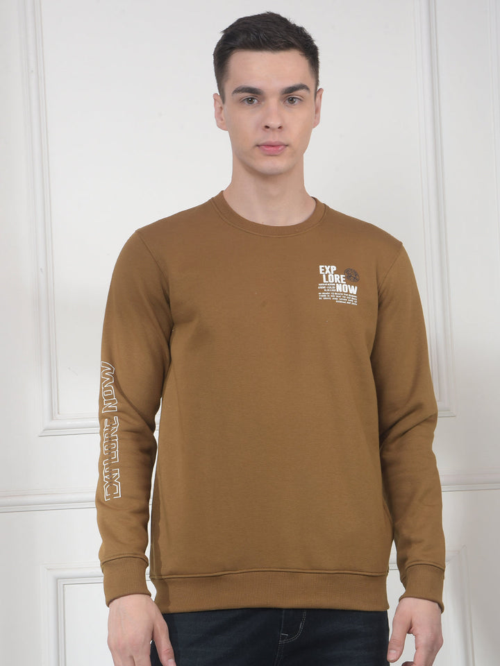 cobb dark mustard printed round neck sweatshirt