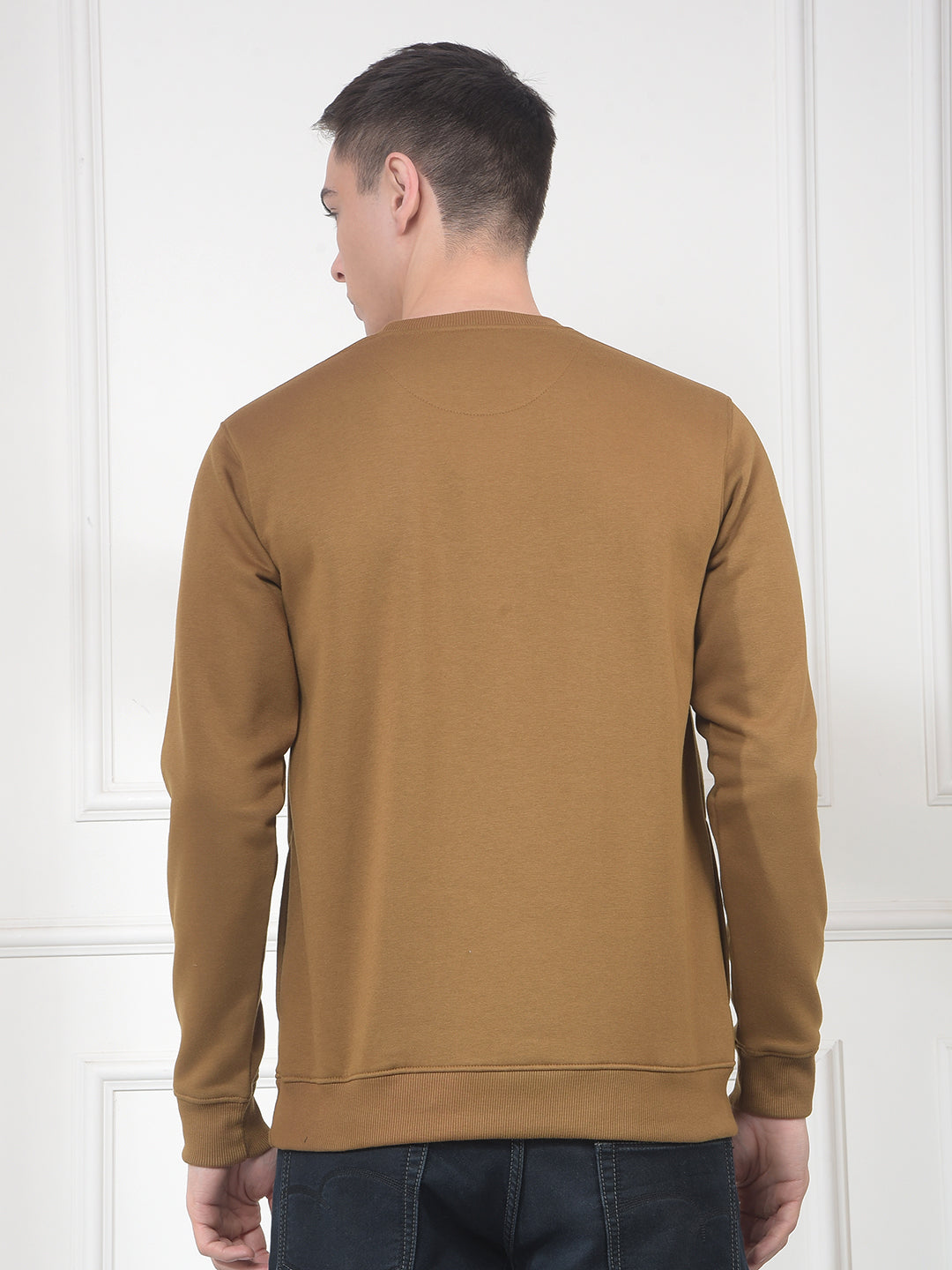 cobb dark mustard printed round neck sweatshirt
