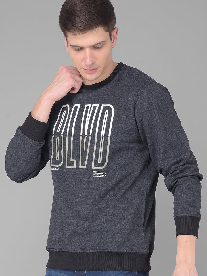 COBB DARK GREY PRINTED ROUND NECK SWEATSHIRT