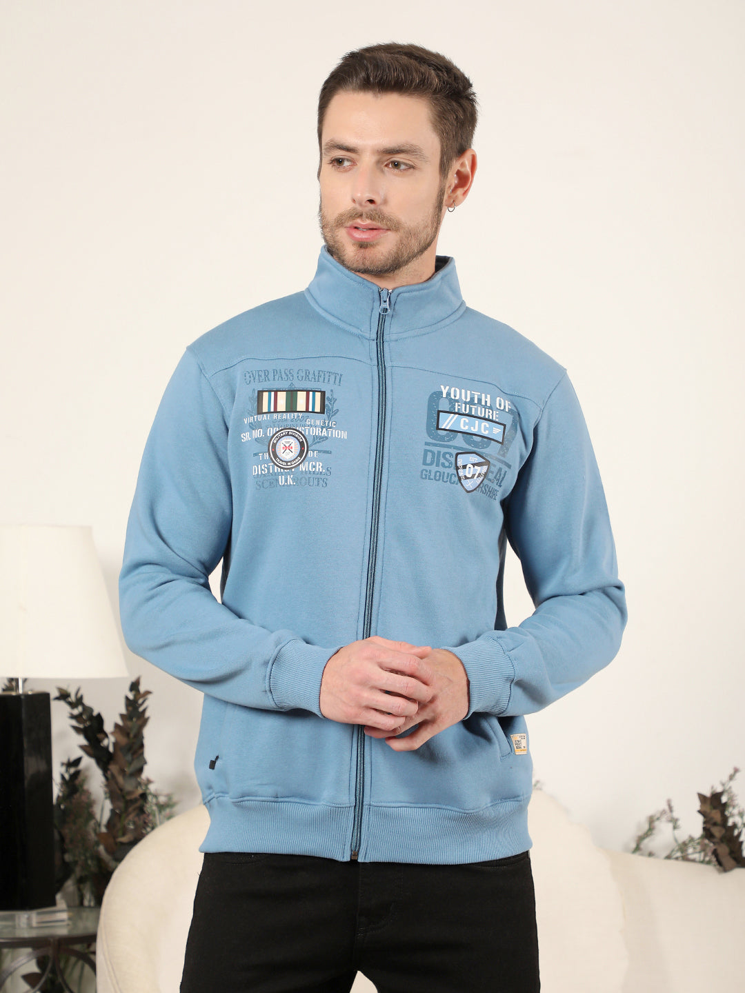 cobb air force blue printed zip-up sweatshirt