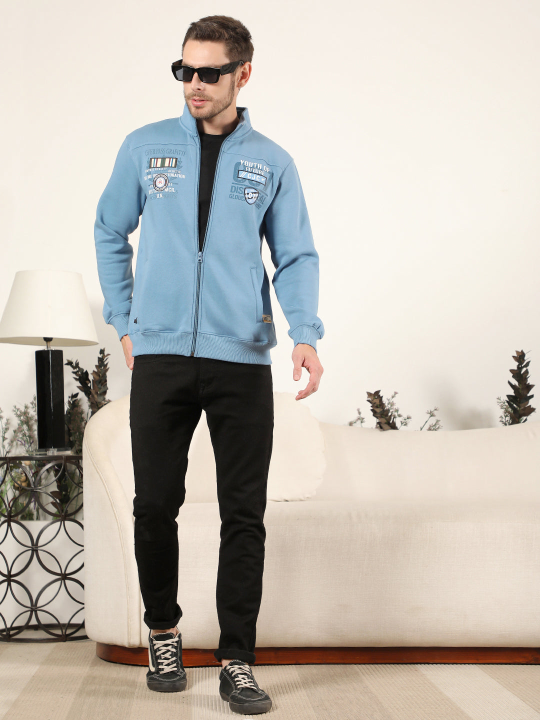 COBB AIR FORCE BLUE PRINTED ZIP-UP SWEATSHIRT