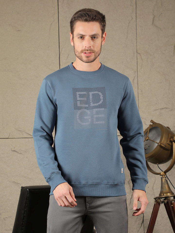 cobb slate blue printed round neck sweatshirt