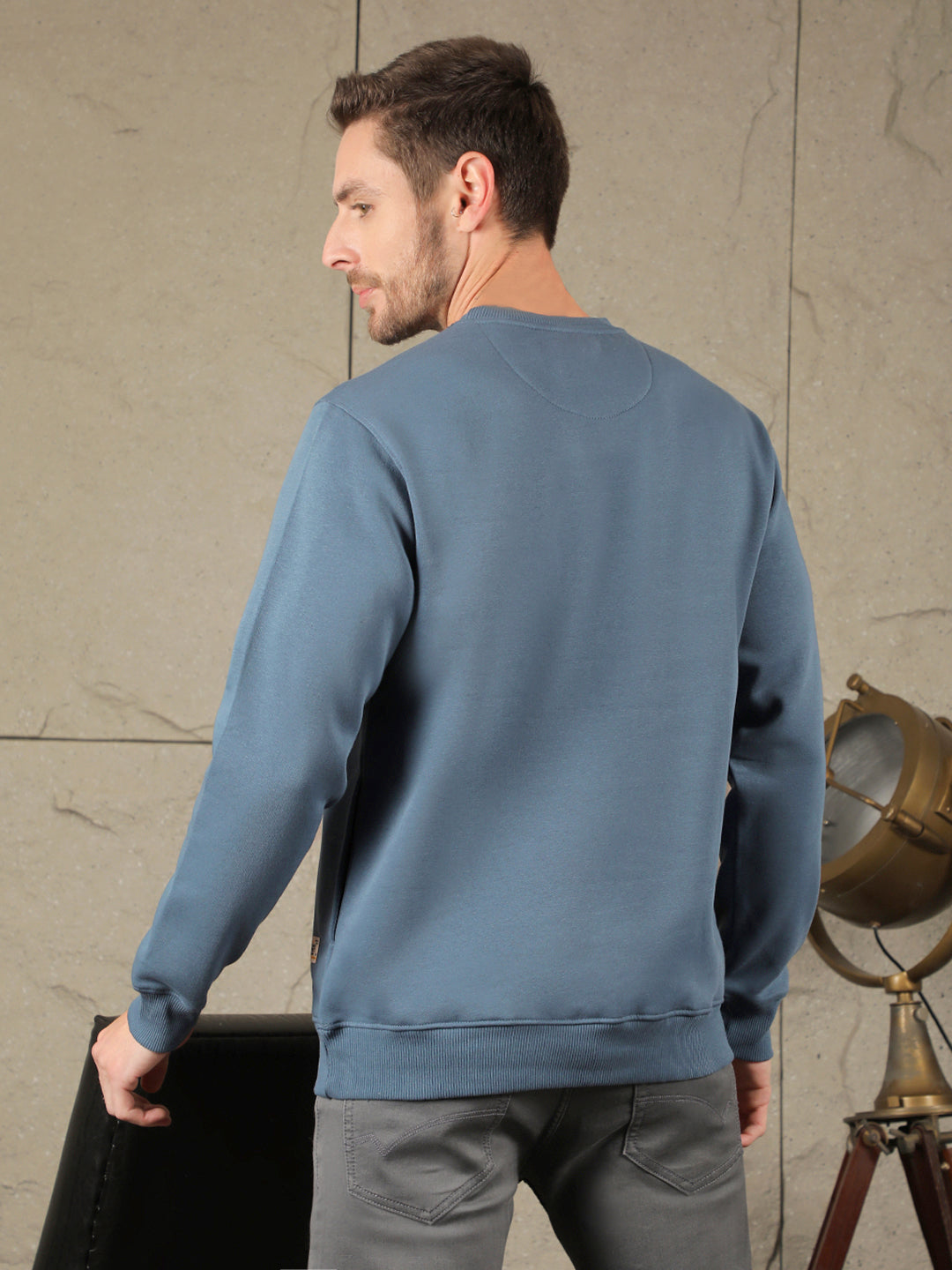 cobb slate blue printed round neck sweatshirt