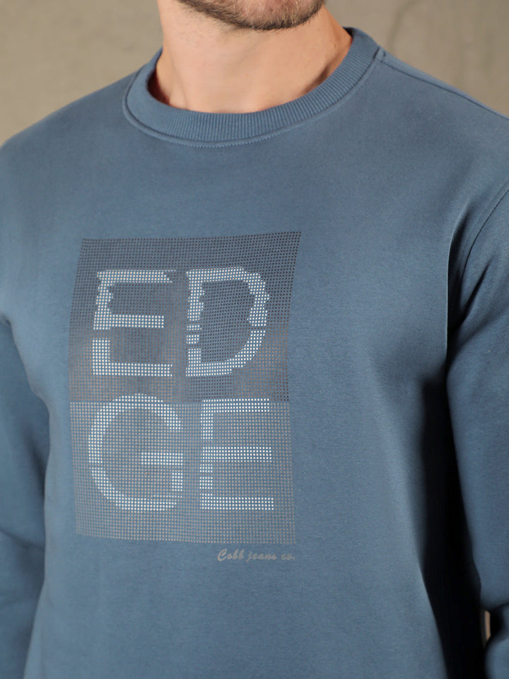 cobb slate blue printed round neck sweatshirt