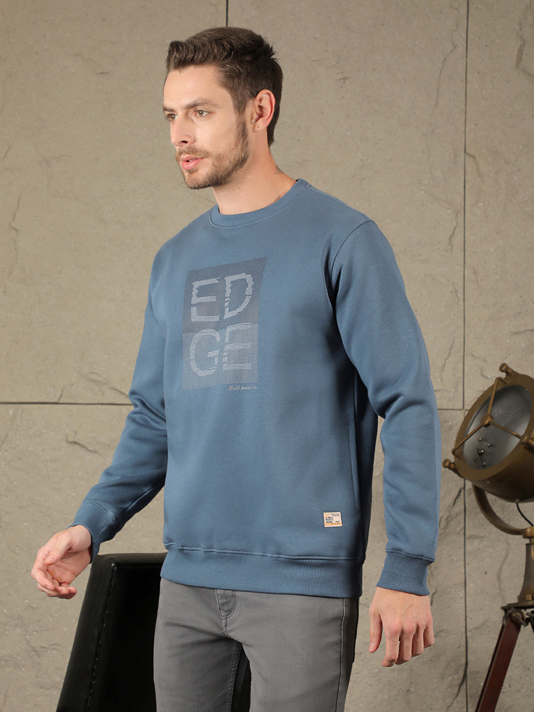 COBB SLATE BLUE PRINTED ROUND NECK SWEATSHIRT