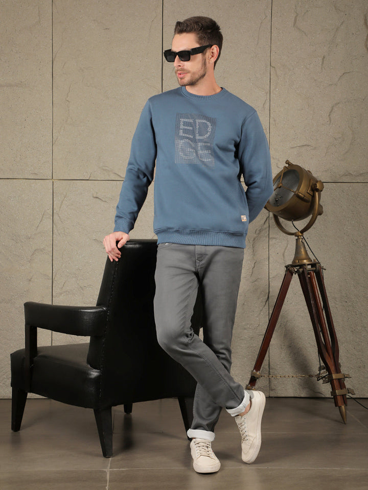 COBB SLATE BLUE PRINTED ROUND NECK SWEATSHIRT